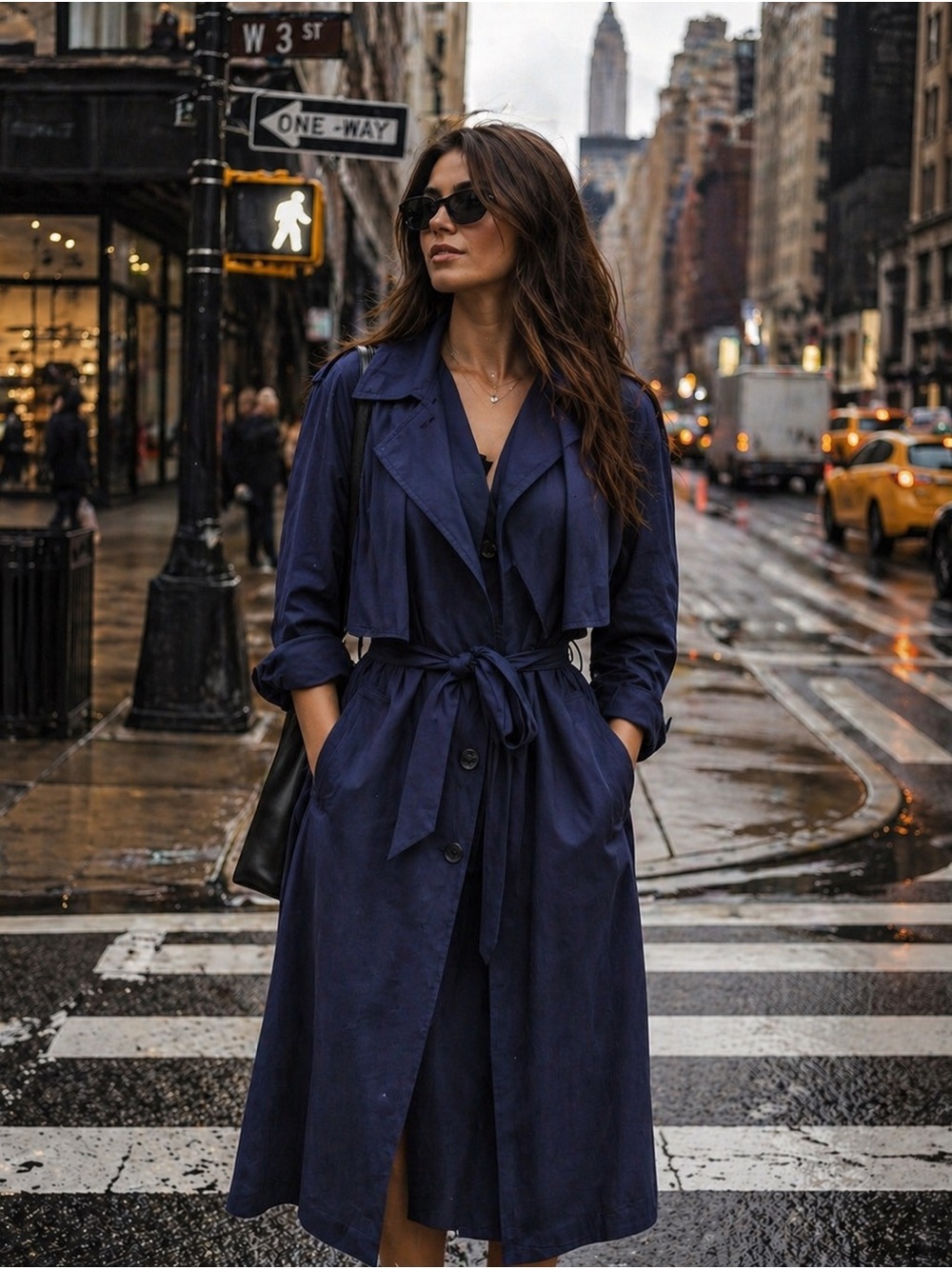 Women’s Navy Trench Coat with Waist Tie